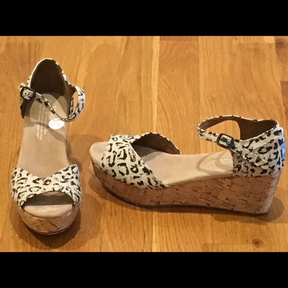 Toms Shoes - TOMS Leopard Print Cork Wedge Sandals 6